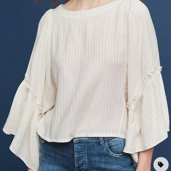 Floreat Tops - Anthro women's white/gold striped  top